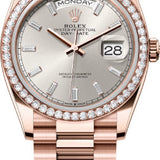 Rolex Day-Date 36 36mm Silver Diamond-Set Dial Diamond Bezel President Bracelet - 128345RBR | 2024 Model