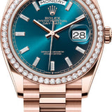 Rolex Day-Date 36 36mm Blue-Green Diamond-Set Dial Diamond Bezel President Bracelet - 128345RBR | 2024 Model
