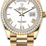 Rolex Day-Date 36 36mm White Dial Diamond-Set Bezel President Bracelet - 128348RBR | 2024 Model