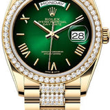 Rolex Day-Date 36 36mm Green Ombré Dial Diamond-Set Bezel with Diamond-Set President Bracelet - 128348RBR | 2024 Model
