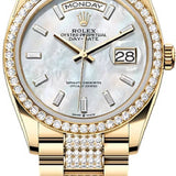 Rolex Day-Date 36 36mm White MOP Diamond-Set Dial Diamond-Set Bezel with Diamond-Set President Bracelet - 128348RBR | 2024 Model