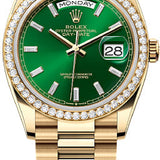 Rolex Day-Date 36 36mm Bright Green Diamond-Set Dial Diamond-Set Bezel President Bracelet - 128348RBR | 2024 Model