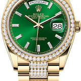 Rolex Day-Date 36 36mm Bright Green Diamond-Set Dial Diamond-Set Bezel with Diamond-Set President Bracelet - 128348RBR | 2024 Model