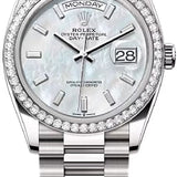 Rolex Day-Date 36 36mm White MOP Diamond-Set Dial Diamond-Set Bezel President Bracelet - 128349RBR | 2024 Model
