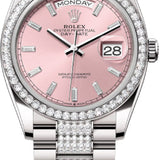 Rolex Day-Date 36 36mm Pink Diamond-Set Dial Diamond-Set Bezel with Diamond-Set President Bracelet - 128349RBR | 2024 Model