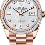 Rolex Day-Date 36 36mm White MOP Diamond-Set Dial Diamond-Set Bezel President Bracelet - 128395TBR | 2024 Model