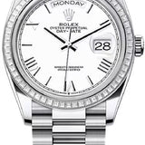 Rolex Day-Date 36 36mm White Roman Dial Diamond-Set Bezel President Bracelet - 128396TBR | 2024 Model