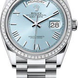 Rolex Day-Date 36 36mm Ice-Blue Roman Dial Diamond-Set Bezel President Bracelet - 128396TBR | 2024 Model