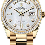Rolex Day-Date 36 36mm White MOP Diamond Dial Diamond-Set Bezel President Bracelet - 128398TBR | 2024 Model