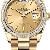 Rolex Day-Date 36 36mm Champagne Stick Dial Diamond-Set Bezel President Bracelet - 128398TBR | 2024 Model