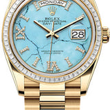 Rolex Day-Date 36 36mm Turquoise Diamond Dial Diamond-Set Bezel President Bracelet - 128398TBR | 2024 Model