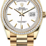 Rolex Day-Date 36 36mm White Stick Dial Diamond-Set Bezel President Bracelet - 128398TBR | 2024 Model