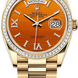 Rolex Day-Date 36 36mm Carnelian Diamond Dial Diamond-Set Bezel President Bracelet - 128398TBR | 2024 Model