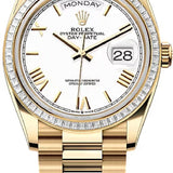Rolex Day-Date 36 36mm White Roman Dial Diamond-Set Bezel President Bracelet - 128398TBR | 2024 Model