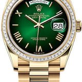 Rolex Day-Date 36 36mm Green Ombré Roman Dial Diamond-Set Bezel President Bracelet - 128398TBR | 2024 Model
