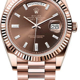 Rolex Day-Date 40 40mm Chocolate Diamond Set Dial Fluted Bezel President Bracelet - 228235 | 2024 Model