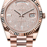 Rolex Day-Date 40 40mm Diamond-Paved Dial Fluted Bezel President Bracelet - 228235 | 2024 Model
