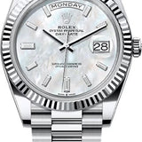 Rolex Day-Date 40 40mm White MOP Diamond Set Dial Fluted Bezel President Bracelet - 228236 | 2024 Model
