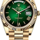 Rolex Day-Date 40 40mm Green Ombré Roman Dial Fluted Bezel President Bracelet - 228238 | 2024 Model