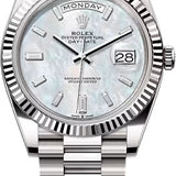Rolex Day-Date 40 40mm White MOP Diamond Set Dial Fluted Bezel President Bracelet - 228239 | 2024 Model