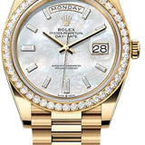 Rolex Day-Date 40 40mm White MOP Diamond-Set Dial Diamond Set Bezel President Bracelet - 228348RBR | 2024 Model
