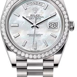 Rolex Day-Date 40 40mm White MOP Diamond-Set Dial Diamond Set Bezel President Bracelet - 228349RBR | 2024 Model