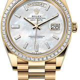 Rolex Day-Date 40 40mm White MOP Diamond Set Dial Diamond Set Bezel President Bracelet - 228398TBR | 2024 Model