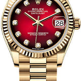 Rolex Datejust 31 Yellow Gold Red Ombré Diamond Set Dial Fluted Bezel President Bracelet - 278278 - 2025