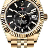 Rolex Sky-Dweller Yellow Gold 42mm Bright Black Dial Fluted Bezel Jubilee Bracelet - 336938 | 2024 Model